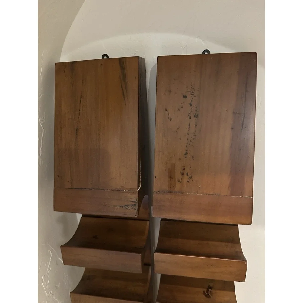 Wooden Wine Racks Bottle Wall Mounted Cellar Pine w/Walnut Stain Pair 12 Holders
